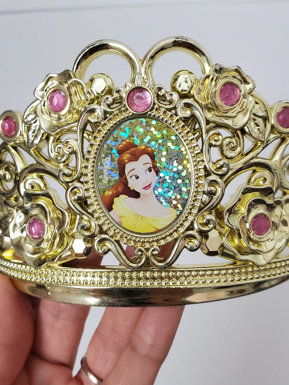 Disney Princess Belle Tiara Gold With Pink Accent Gems